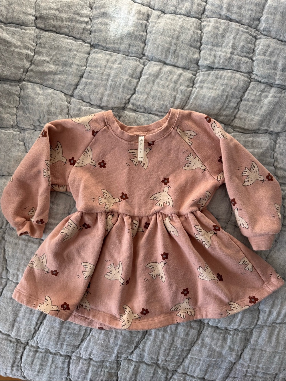 Rylee + Cru Dusty Pink Bird Print Long-Sleeve Dress
